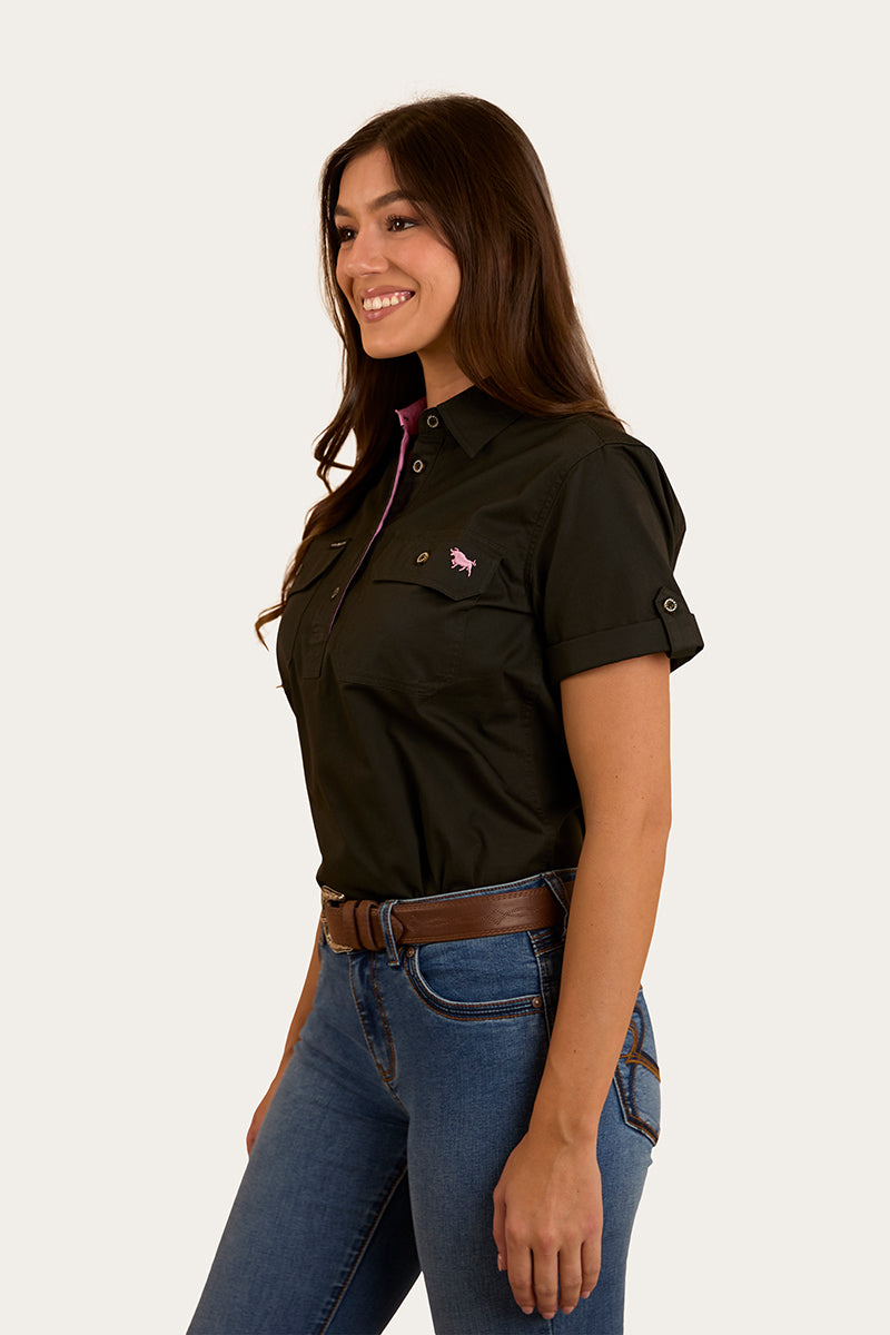 Jules Womens Half Button Workshirt - Charcoal
